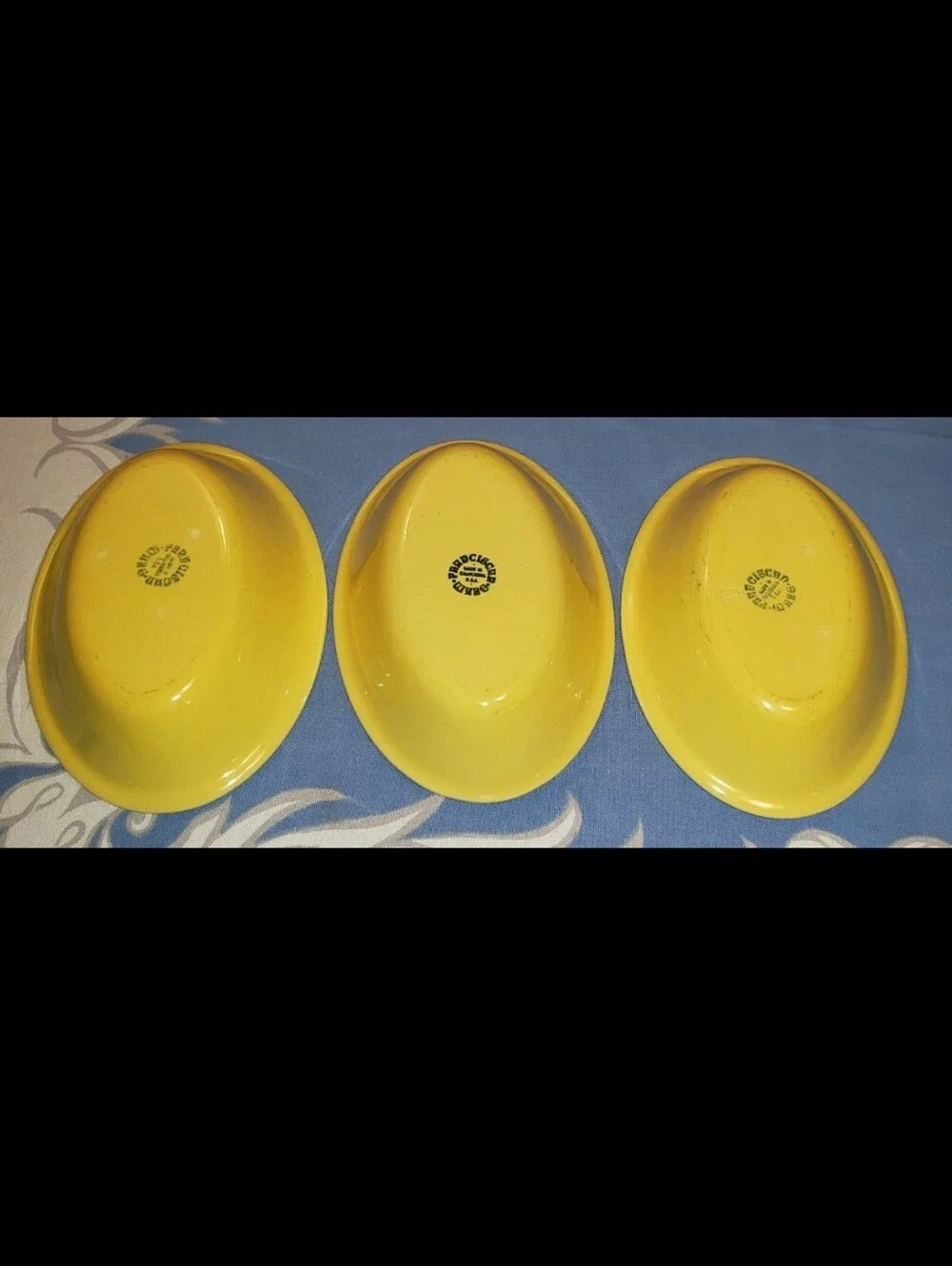 Set Of Three (3) Mid-Century Yellow Fransiscan Oval Serving Bowls